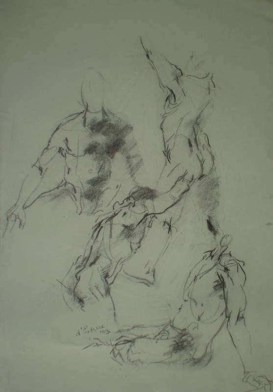 Human figures, quick sketches in charcoal