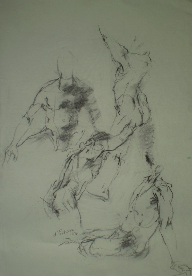 Human figures, quick sketches in charcoal