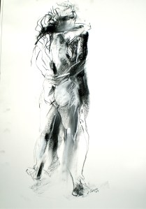 Human figures titled Lovers, 2006, life drawing of female and male figures by Elaine d'Esterre