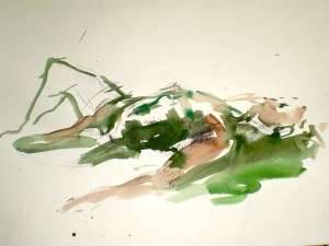 Figure titled After Exercise, 2007, life drawing of reclining male model by Elaine d'Esterre