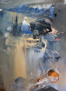 Untitled Point Roadknight - early stages. I freely sketched with oil crayon and wash elements of eroded rock face consisting of " columns " and " entablature "  scattered on the sand.  