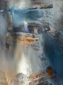 Underpainting 4,untitled commission about Point Roadknight. Rocks partially disappear under tone and colour layers.