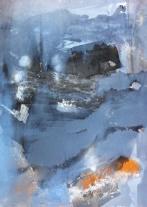 The second ink and gesso layer over painted with the  third layer of gum turpentine oil paint wash.   