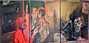 E. d'Esterre. About Durer's Witch, 1995 - 1997, triptych, 90x252 cm, oil on canvas, from exegesis titled Feminist Poetics