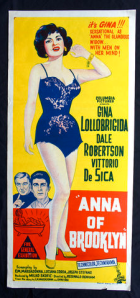 Gina Lollobrigida starring in " Anna of Brooklyn ", 1958, Vintage Daybill movie poster.