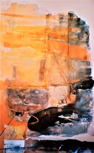 Kakadu landscape titled Presence of Rock, 2003, 240x180 cm, mixed media and oil on canvas from series titled An Archaeology of Landscape.