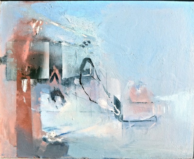 Art landscape painting titled Remnant Lake Mungo, 2013, 45x55 cm, oil on board. Lake Mungo is a dried lake in southern New South Wales, Australia