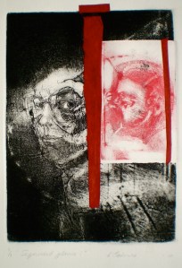 Etching consisting of 2 Plates titled, Segmented Glance 1, 1/1, 2010, 26x18 cm print, 50x35 cm paper, intaglio, drypoint and chine-colle.