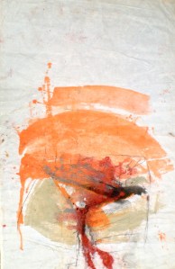 Contemporary landscape titled Crevice, 2003, 84x72 cm, pastel wash, ink and charcoal from An Archaeology of Landscape at Kakadu and Nitmiluk