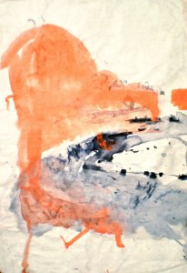 Contemporary landscape titled Rubble, 2003, 84x72 cm, pastel wash, ink and charcoal on handmade paper from An Archaeology of Landscape at Kakadu and Nitmiluk