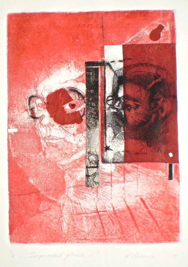 Segmented Glance 2, 1/1, 2010, intaglio, drypoint, chine-colle and collage