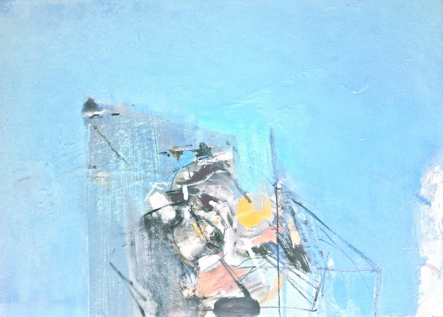 Ear to the Foreground, 2014, 62x84 cm, mixed media and oil on canvas from the series titled Poet's Process