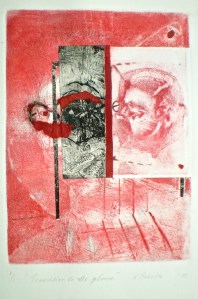 Transition to the Glance, 1/1, 2010, 25x18 cm print, 50x30 cm paper, intaglio and collage.