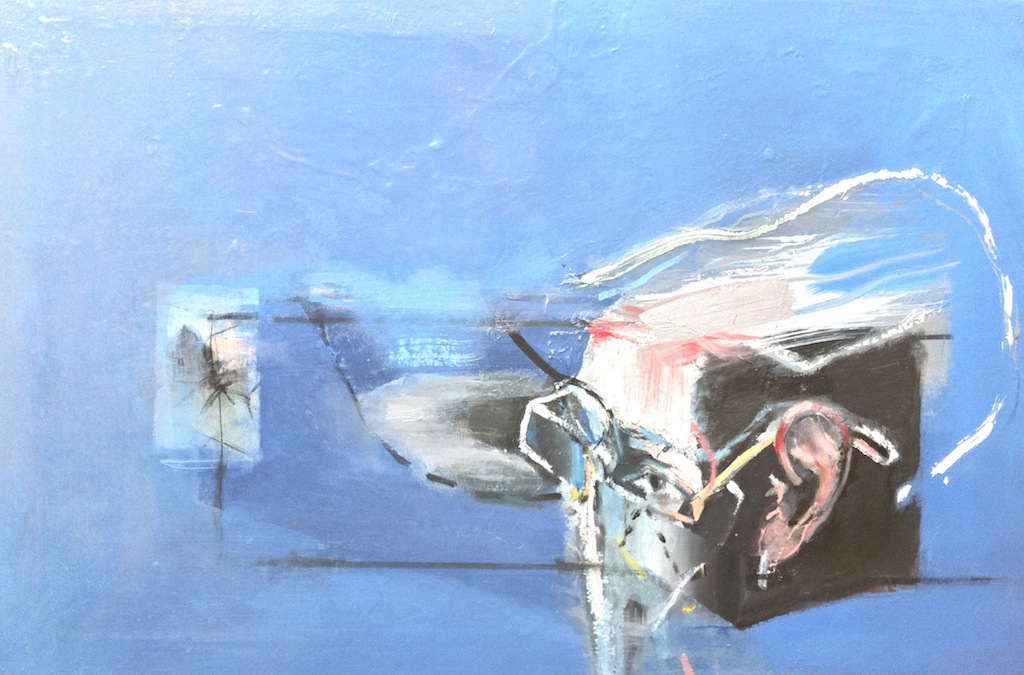 Surrealist portrait titled The Walls of China are Silent, 2014, 50x75 cm, oil on canvas from the series titled Poet's process