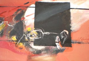 Detail from oil painting titled Maria Located the Golden Spike, 2013