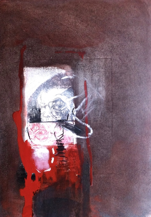 My Smartphone Fell into the Oil Paint 1, 2014, 48x34 cm, intaglio, oil, pastel and charcoal.